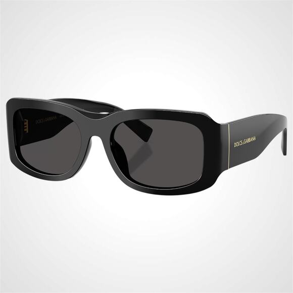 New Dolce & Gabbana Sunglasses Black Rectangle Square Gold Gray Lens New